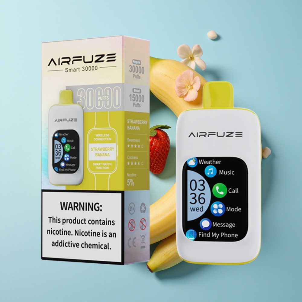 AirFuze Smart 30000 Puff Eldobható Epe Banana eper ízű, TFT érintőképernyős, Type-C töltés